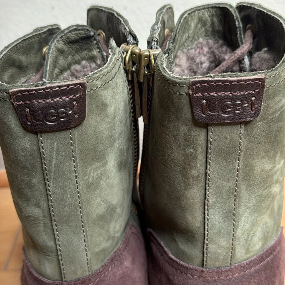 UGG Boots Waterproof Leather Olive Green & Brown Women's Size 11